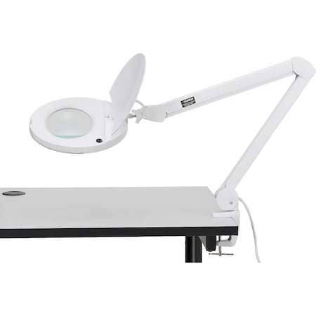 Global Industrial LED Magnifying Lamp With Covered Metal Arm, 8 Diopter, White 695234